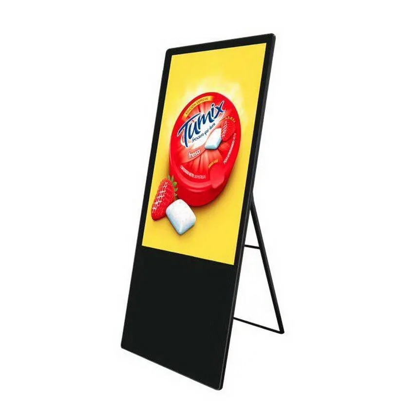 55 65" Large LCD Standing Ultra Thin Advertising Media Player Poster TV Display with Wheels