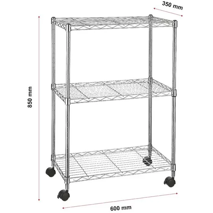 3 Layers Light Duty Chrome Wire Shelving Rack with Wheel