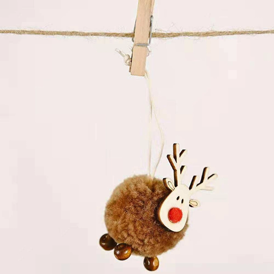 Plush Elk Christmas Gift Wooden Craft Xmas Tree Ornaments Decors Pendant New Year 2023 Party Decorations for Home