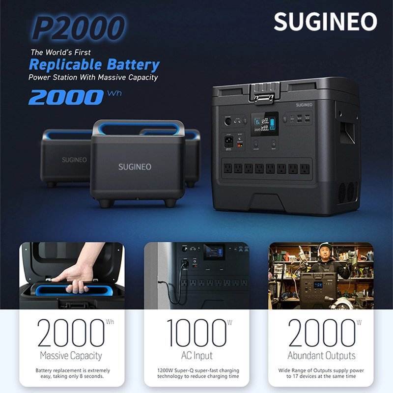 Sugineo Power Portable Supply Power Station 2kwh Power Station LiFePO4 Battery 2000wh