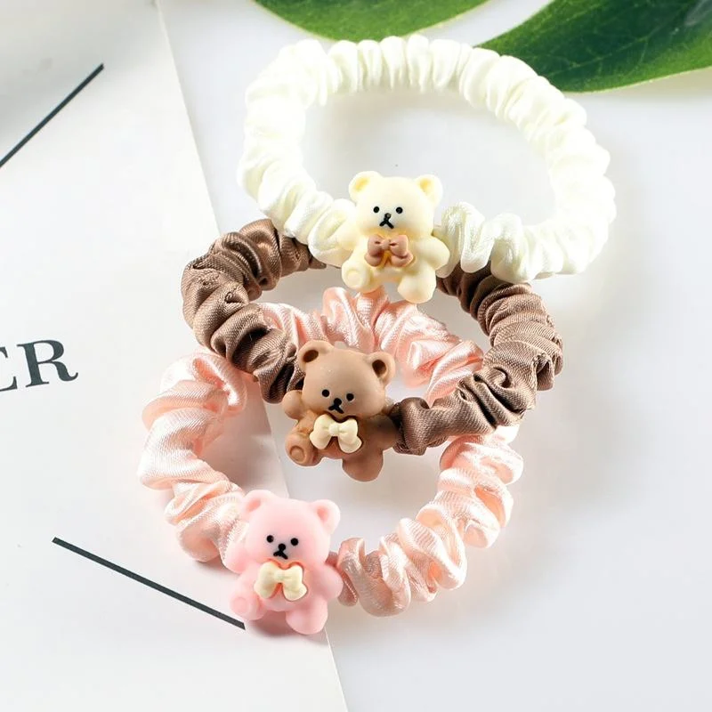 Korean Cartoon Bow Bear Scrunchies Hair Tie Rope Head Tied Rubber Band Accessories