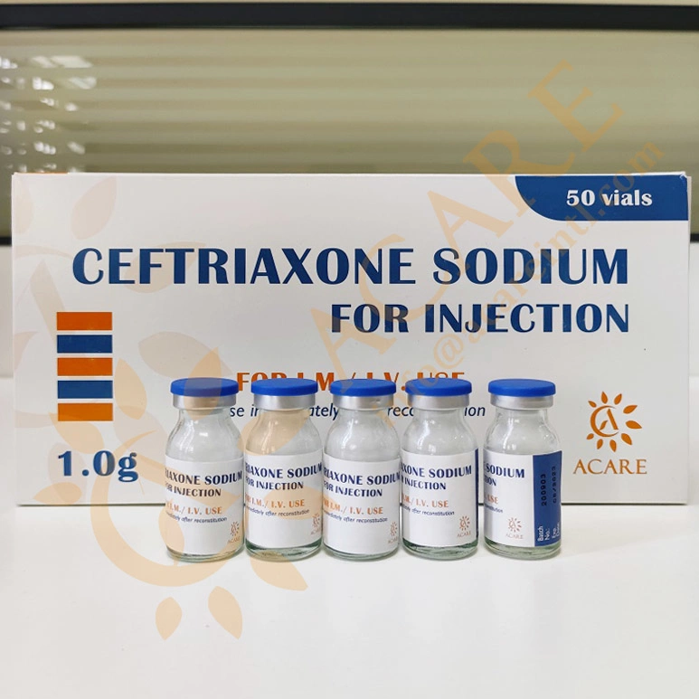 GMP-zugelassenes Ceftriaxon-Natrium für Injektion mit/ohne Wasser oder Lido 500mg oder 1g