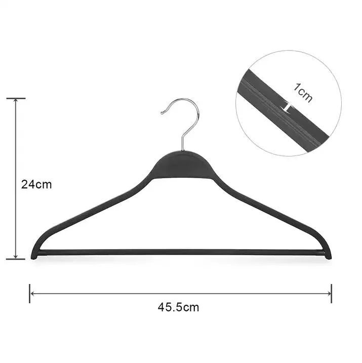 Mostrar: perchas de plástico laminado de plástico negro mate superior/inferior perchas con barra sólida/Clips metálicos para la camiseta/Demanda/capa/vestido/pantalones/pantalones