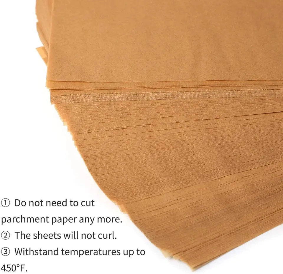 precio de fábrica de papel para hornear de color personalizado a prueba de la grasa de silicona de color marrón blanco pergamino hoja de papel para hornear
