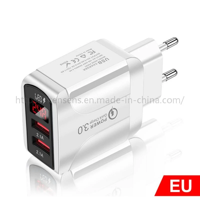 Carregador de telemóvel portátil com visor digital 2USB 5V2.4A Norma UE/EUA/Reino Unido Carregamento da cabeça de carregamento do smartphone carregamento