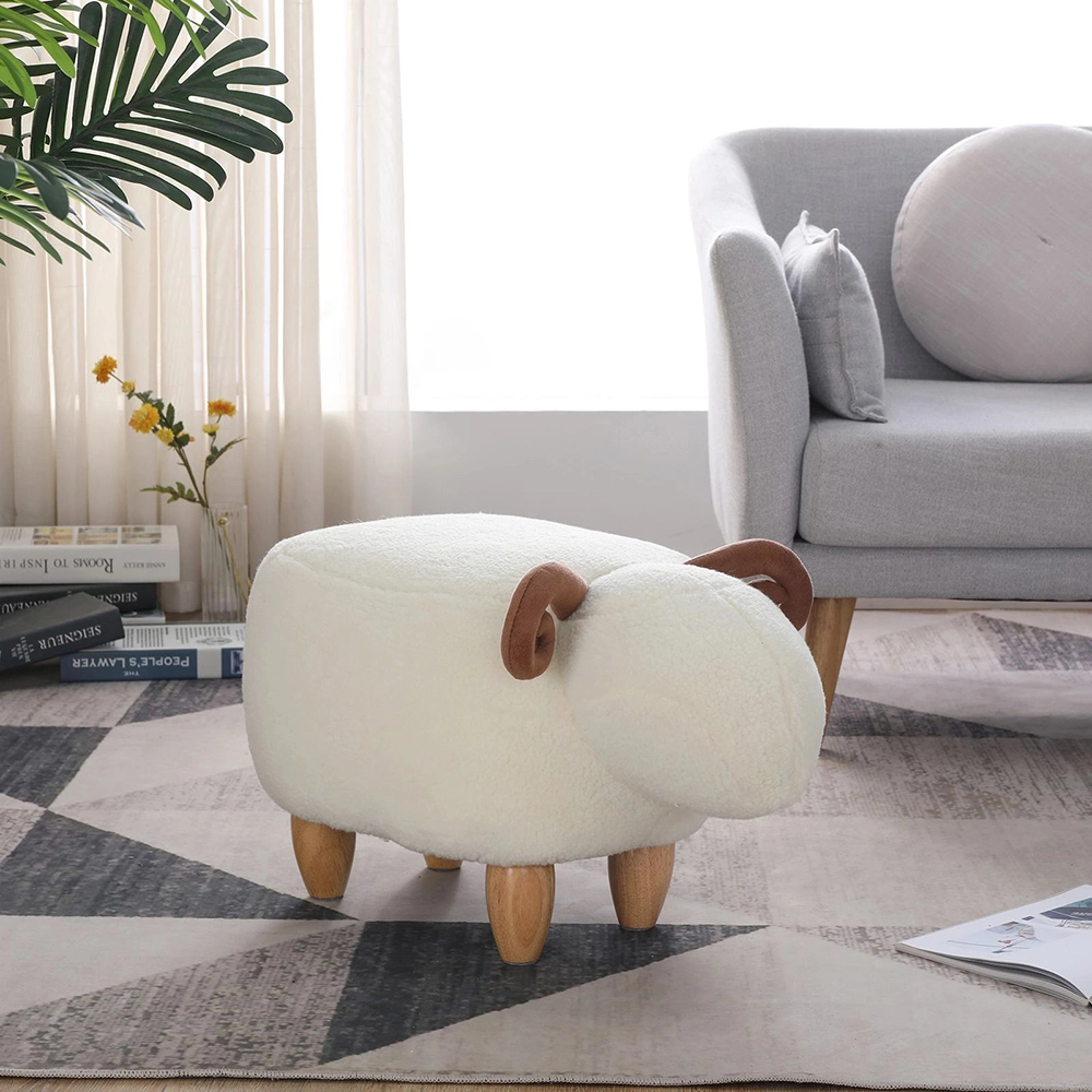 Home Cartoon Chair with Solid Wood Legs, Decorative Footstool for Living Room