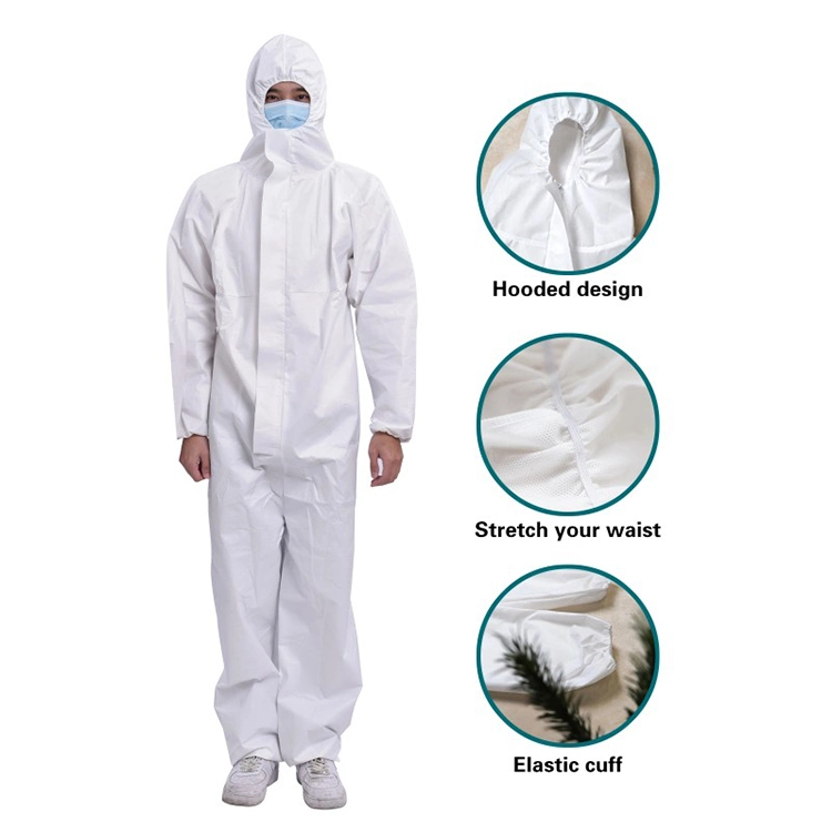 Ce Type 5/6 Cat 3 non tissé Microporeuse jetable industriel Vêtements de protection 45-65GSM avec capuche