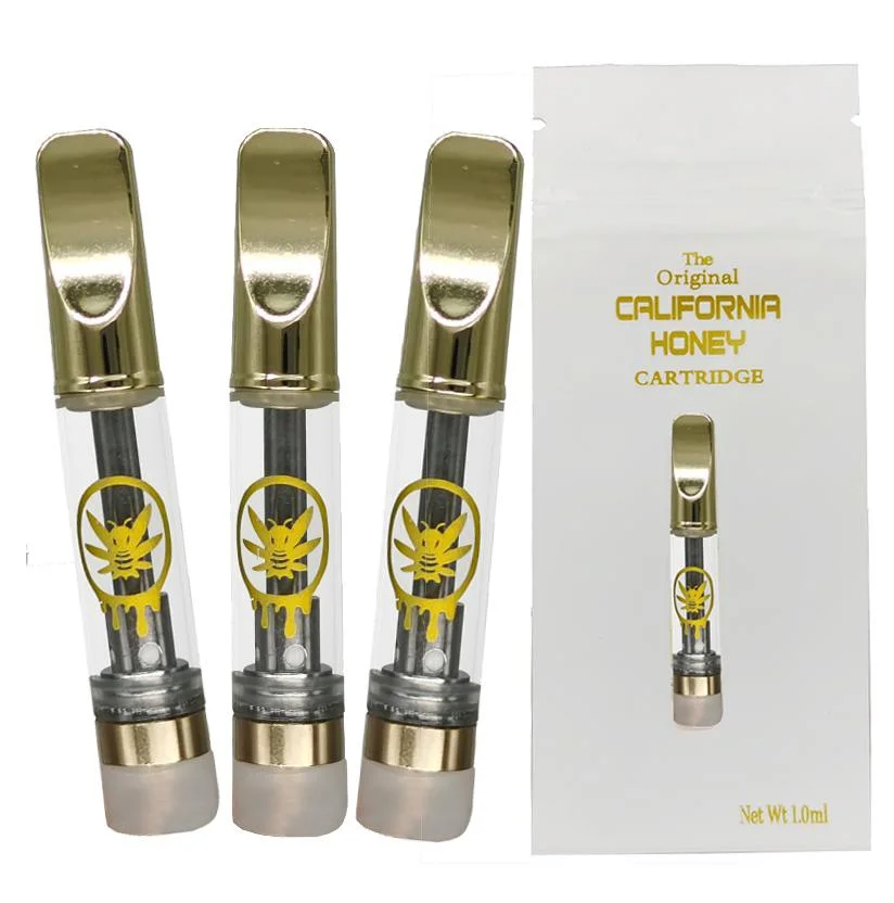 California Honey Cartridges 1ml Vape Carts Batterie Zerstäuber Kupfer Tops Einweg-Papeln Gold Dick Distillate Öl Cookies 510 Faden Carts Verpackung Von Ecigs