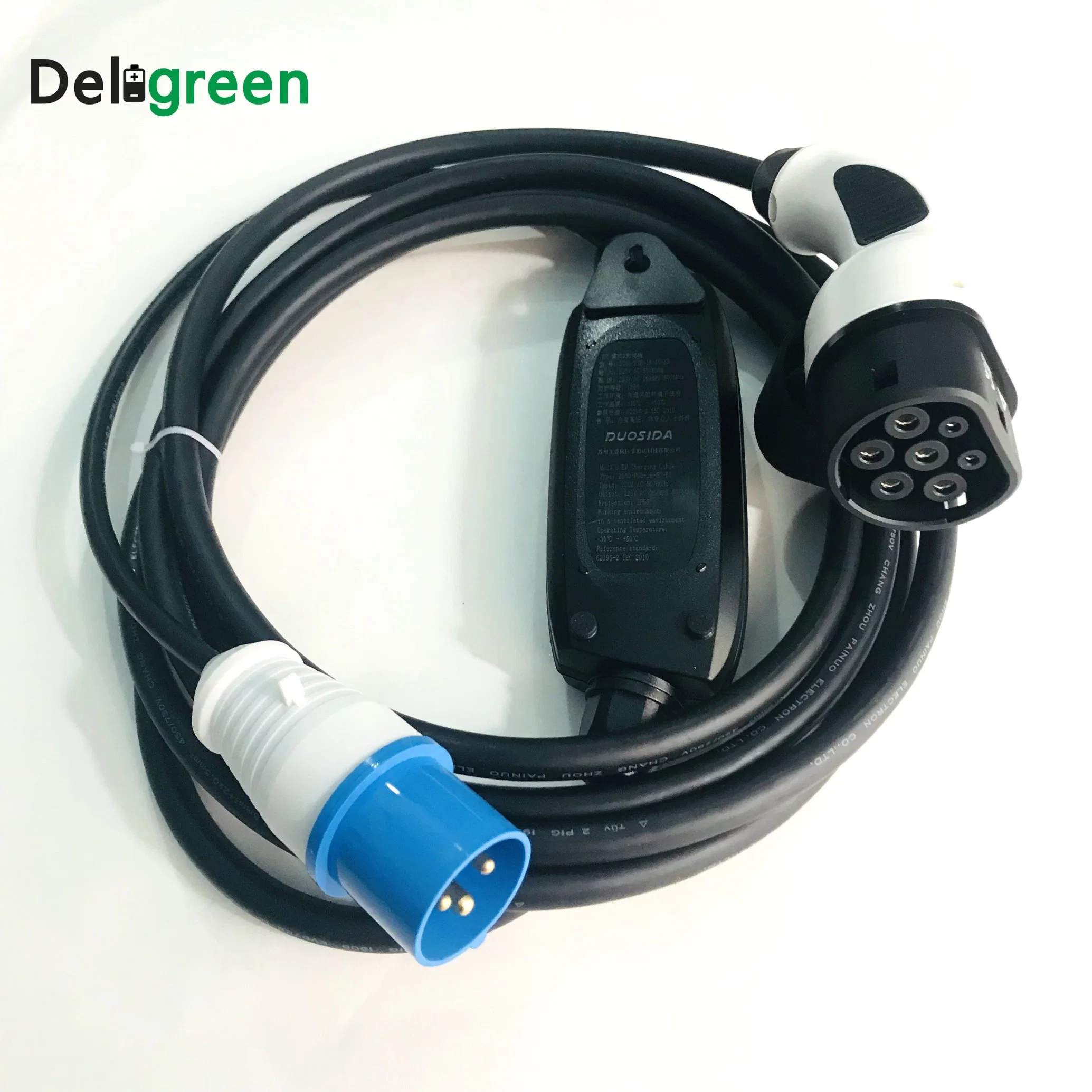 Duosida Type 2 IEC 62196-2 Electric Vehicle Charger Plugs 32A with 2 M Three Phase 5pins Cable