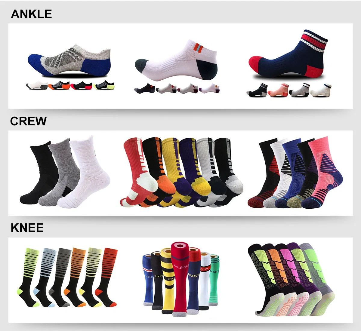 MOQ 12 Pairs Custom Design Logo High quality/High cost performance  Sports Socks for Football Soccer Running Basketball Cycling Rugby Compression Grip Winter Men's Women's Print Socks