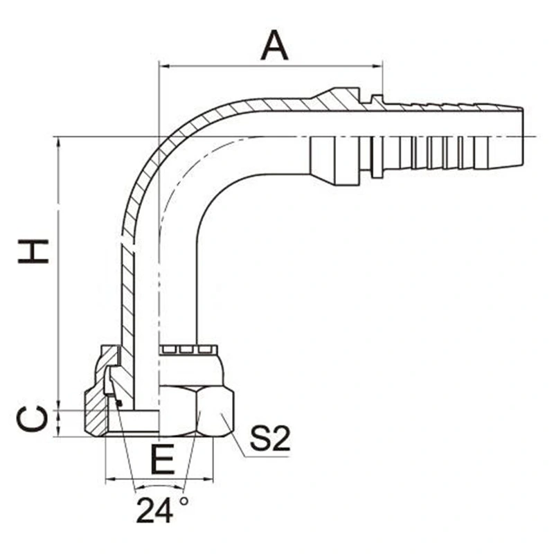 90 Grad-Krümmer-metrisches hydraulisches Endpass-Stück