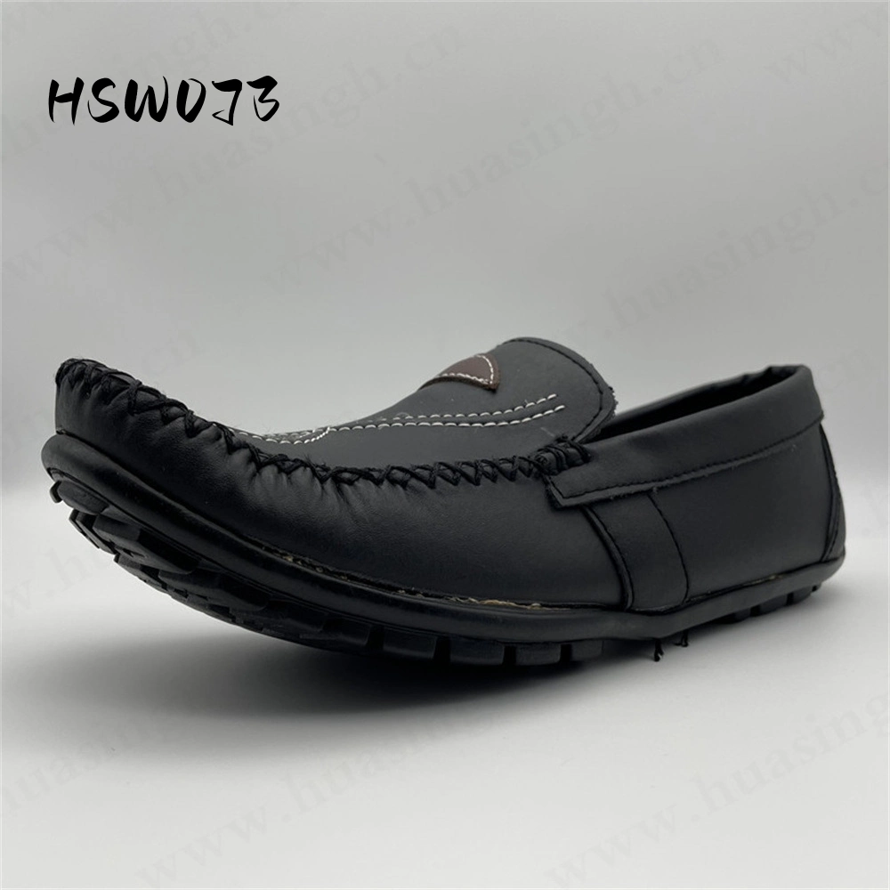 Ywq, Factory Wholesale Pure Hand-Made Full Leather Black Peas Shoe Anti-Slip Hard Wearing Rubber Outsole Causal Driver Shoe Hsw073