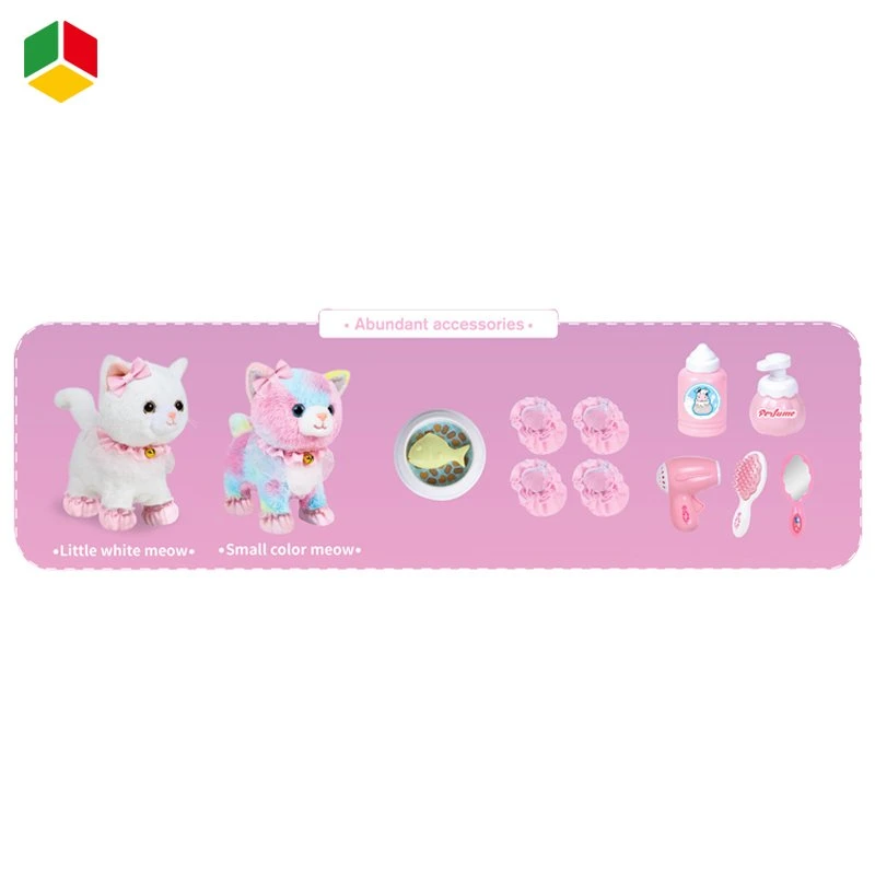 Qstoys Mignon Jouet Éducatif pour Enfants Bébé Chat en Peluche Cartoon Jouer à Faire Semblant Jouets de Chat Doux et Colorés avec Accessoires de Jeu en Plastique