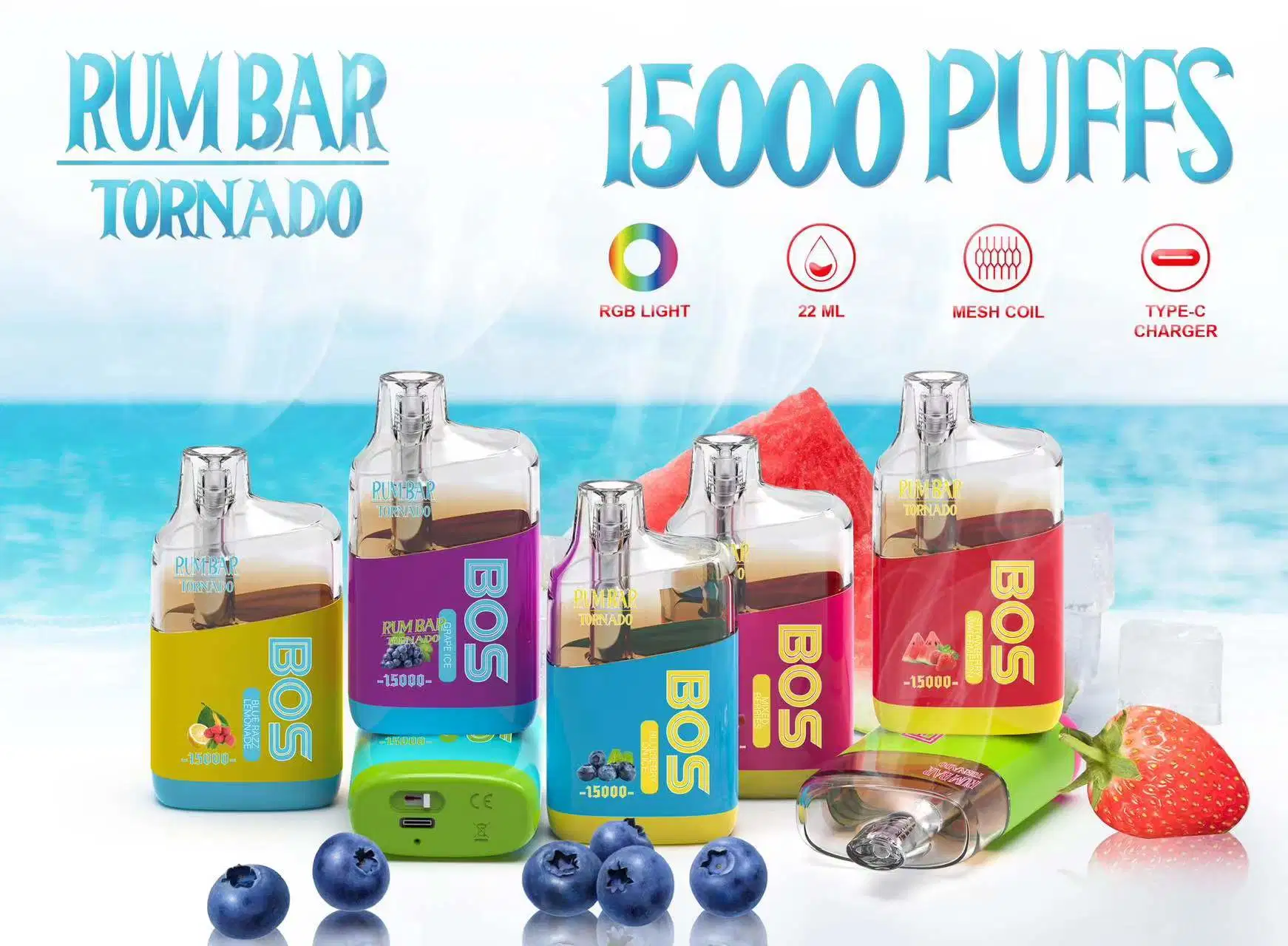 New Wholesale/Supplier Rum Bar 15000 Puffs E Cigarette Randm Tornado 22ml Crystal Disposable/Chargeable Vape Pod