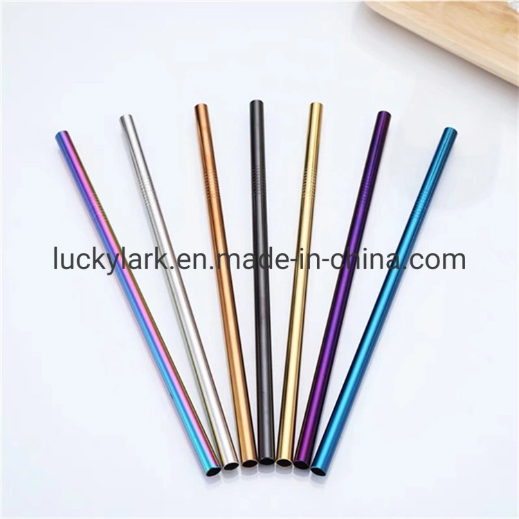 Wholesale/Supplier High quality/High cost performance  Reusable 304 Metal Custom Logo 6mm Colorful Cocktail Stainless Steel Drinking Straw Set with Brush Cleaner Bag Plastic Gift Box