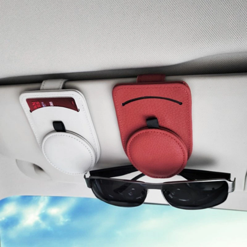 Sunglasses Case Car Sun Visor Glasses Storage Holder Genuine Leather Glasses Holder
