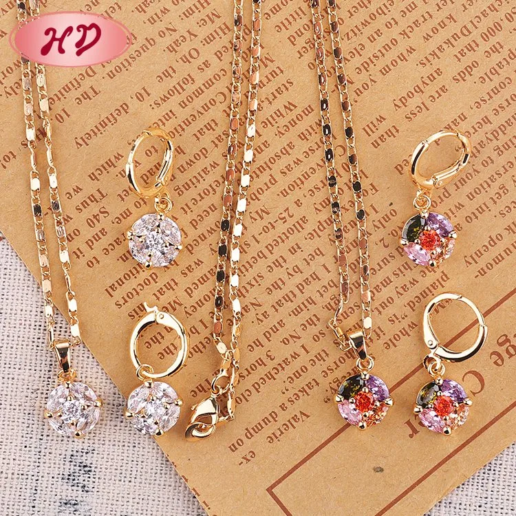 Fashion Costume Hengdian Wholesale/Supplier Imitation Gold Plated Earring Sets Pendant Necklace Jewelry