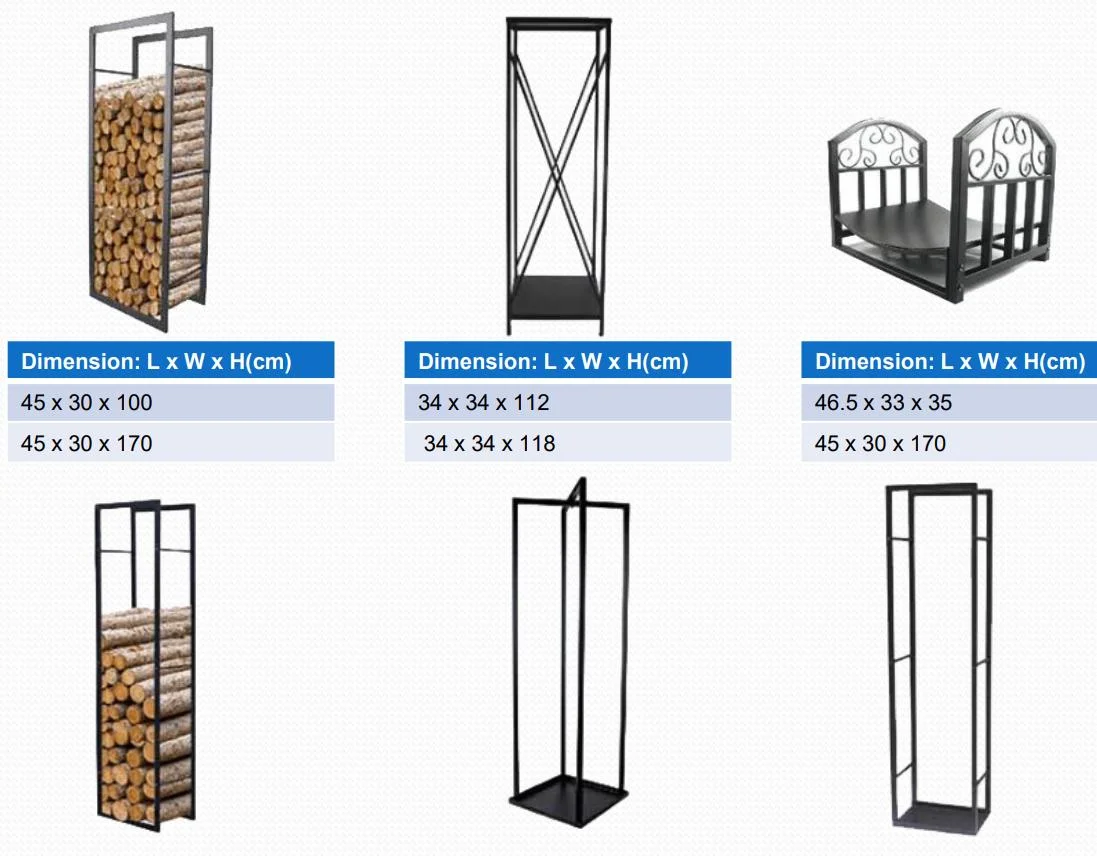 Chimenea de leña de hierro Woodpile Accesorios Rack Registro Kit de estantería de leña