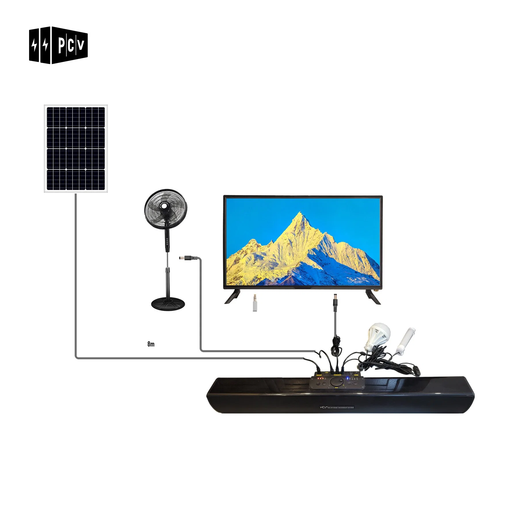 Sistema de Iluminação Doméstica Solar Pcv 22ah integrado para TV DC DC luz e do Ventilador