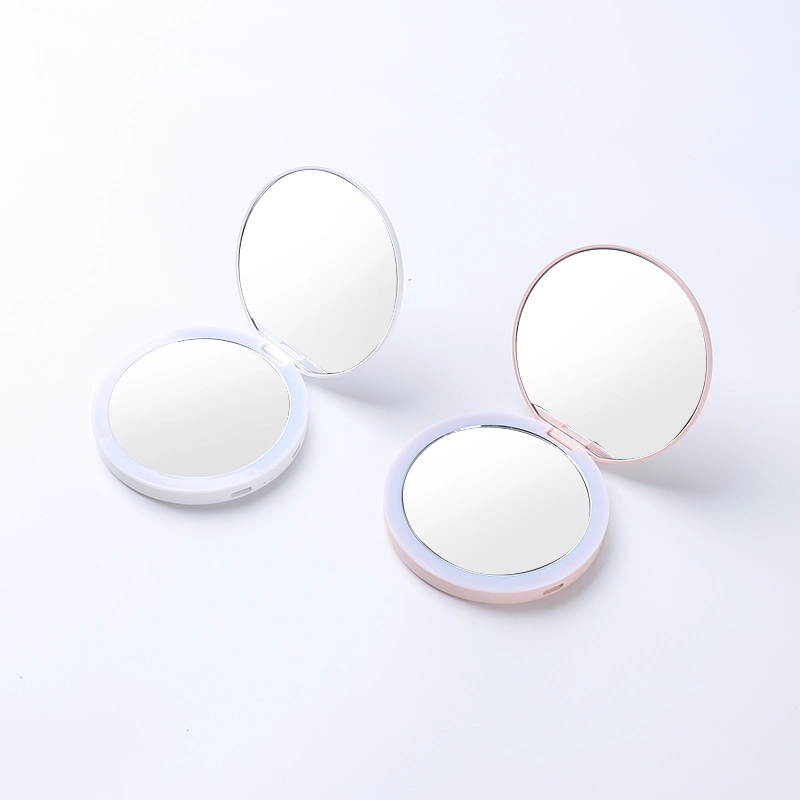 Small Double Sided Handheld Magnifying Portable Round Mini Travel LED Lighted Makeup Cosmetic Purse Pocket Mirror