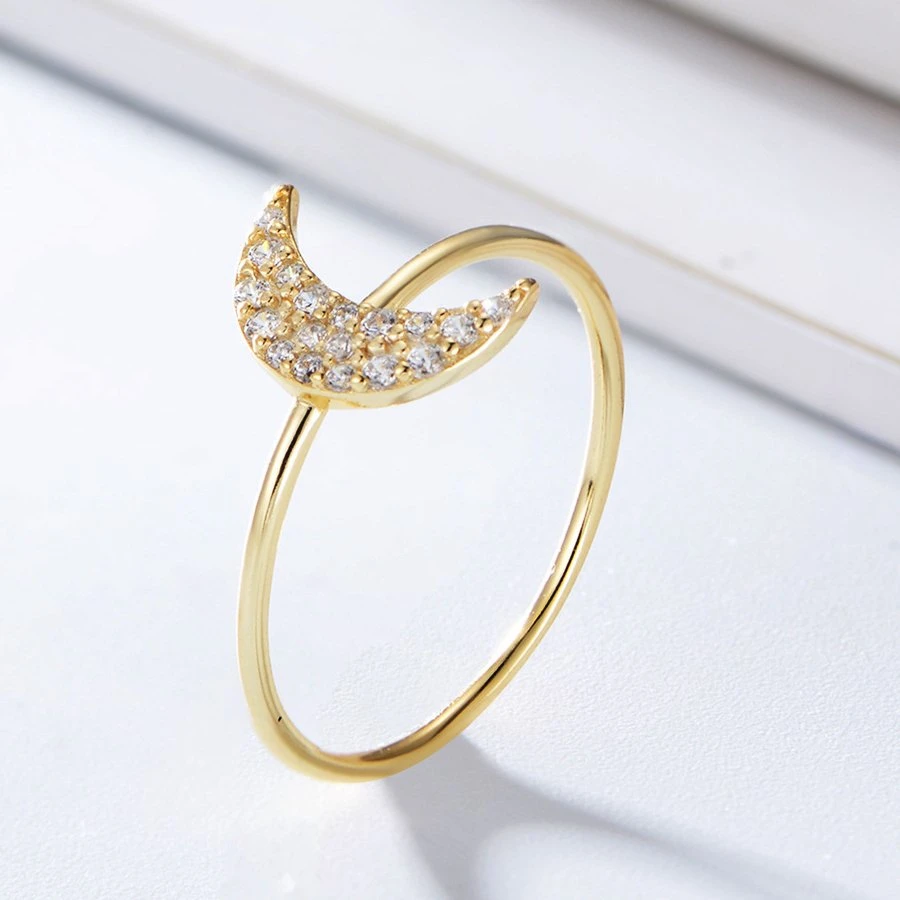 Fashion Jewelry Micro Paved Set CZ Cubic Zirconia Sterling Silver Jewellery 18K Gold Plated Moon Star Ligntning 925 Silver Ring for Women