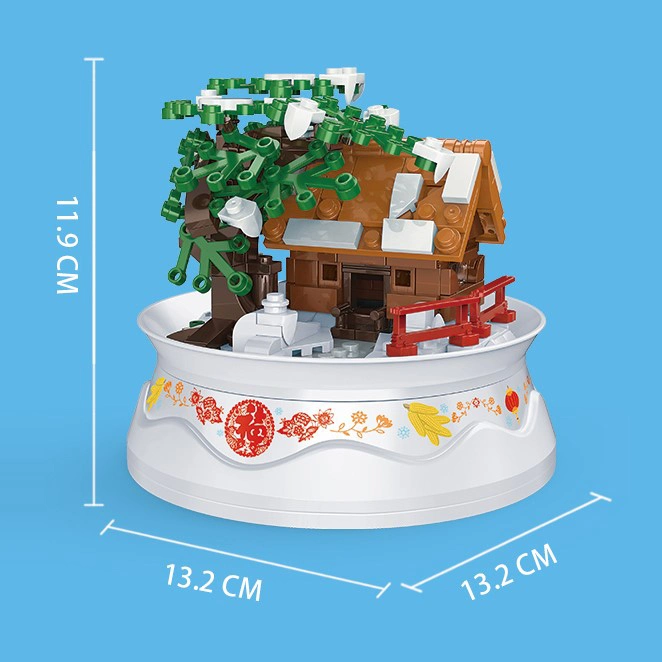 Woma Toys 2022 Walmart Hottest Sale Christmas Ice Snow Room House Rotate Playback Music Box Small Brick Building Blocks Set