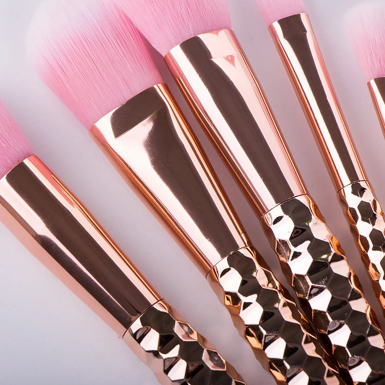 High quality/High cost performance  Vegan Synthetic Hair OEM Diamond Grain 8PCS Rose Gold Rainbow Cosmetic Makeup Brushes Set Private Label