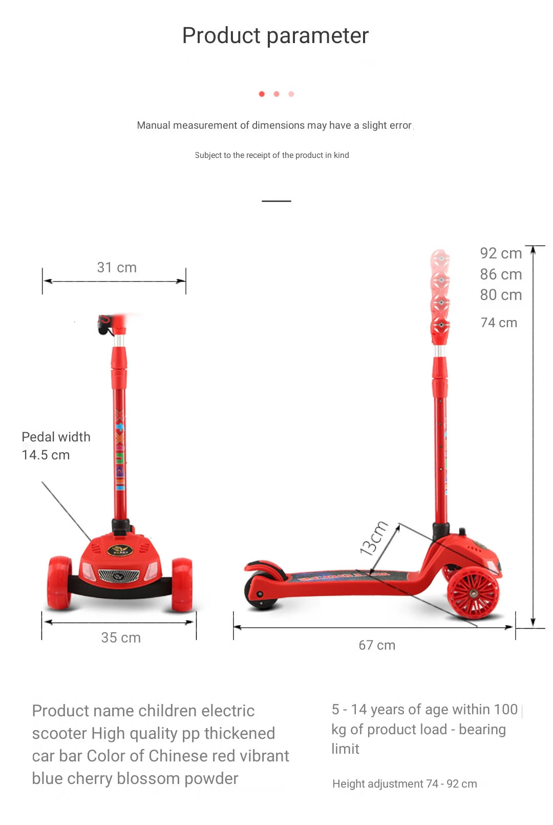 Niño Scooter eléctrico al por mayor de tres ruedas Scooter de rueda Flash PU