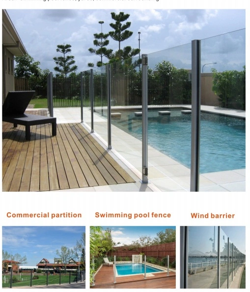 Utilisation extérieure. Clôture de piscine en verre trempé transparent et fumé de 6 mm sur poteau en aluminium pour terrasse et jardin.