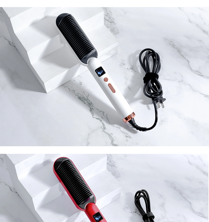 Hair Straightener Electric Brush Women Use Ionic Infrared LCD Display Titanium Portable Dual Voltage Hair Brush