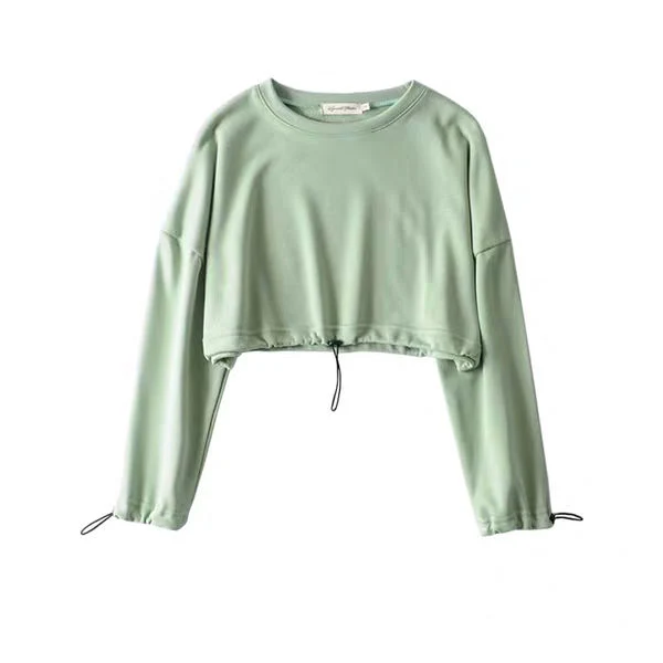 OEM Sportswear Solid Plain Longsleeve Pullover Women Spring Summer Crop Top Cotton Custom Printed Hoodies OEM for Women