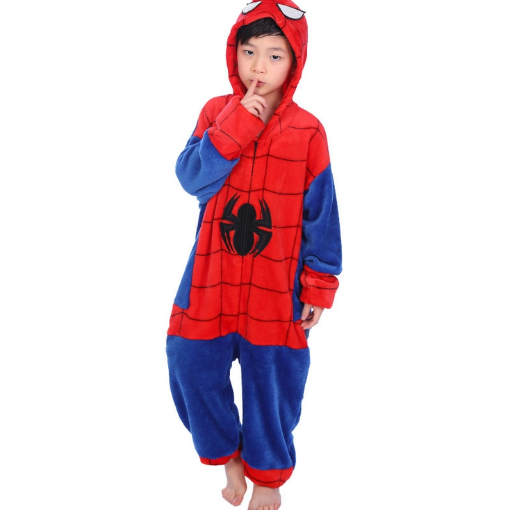 Bienvenida estilo Spiderman niños adultos Flannel Pajama Jumpsuit