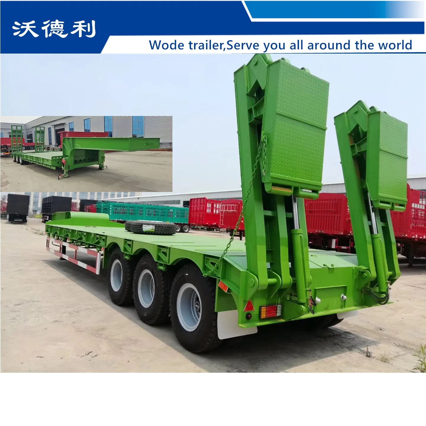 60t-100t Heavy Duty Gooseneck Low Flatbed Truck Semi Trailers