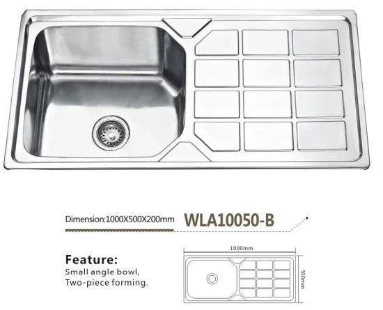 Commercial Stainless Steel Bathroom/Kitchen Sink Basin with Drain Board