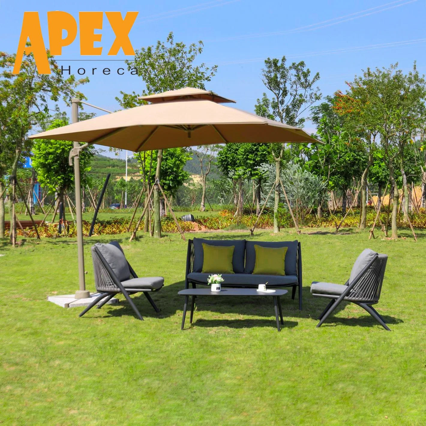 Modern Popular Aluminum Rope Outdoor Garden Furniture Chair with Coffee Table