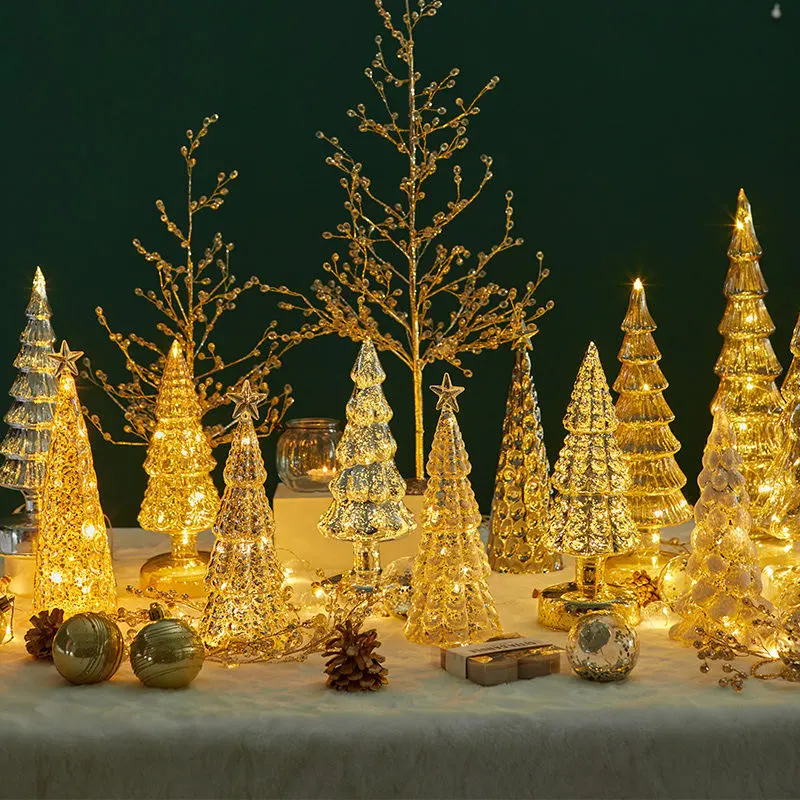 Glass Christmas Tree Decoration Luxury Ornaments Shiny Lighting Christmas Decor