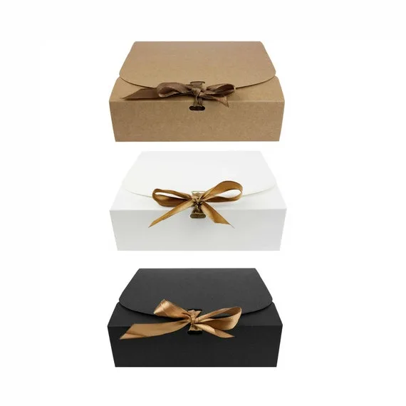 OEM Factory Cardboard Black Paper Packaging Gift Box with Ribbon Closures