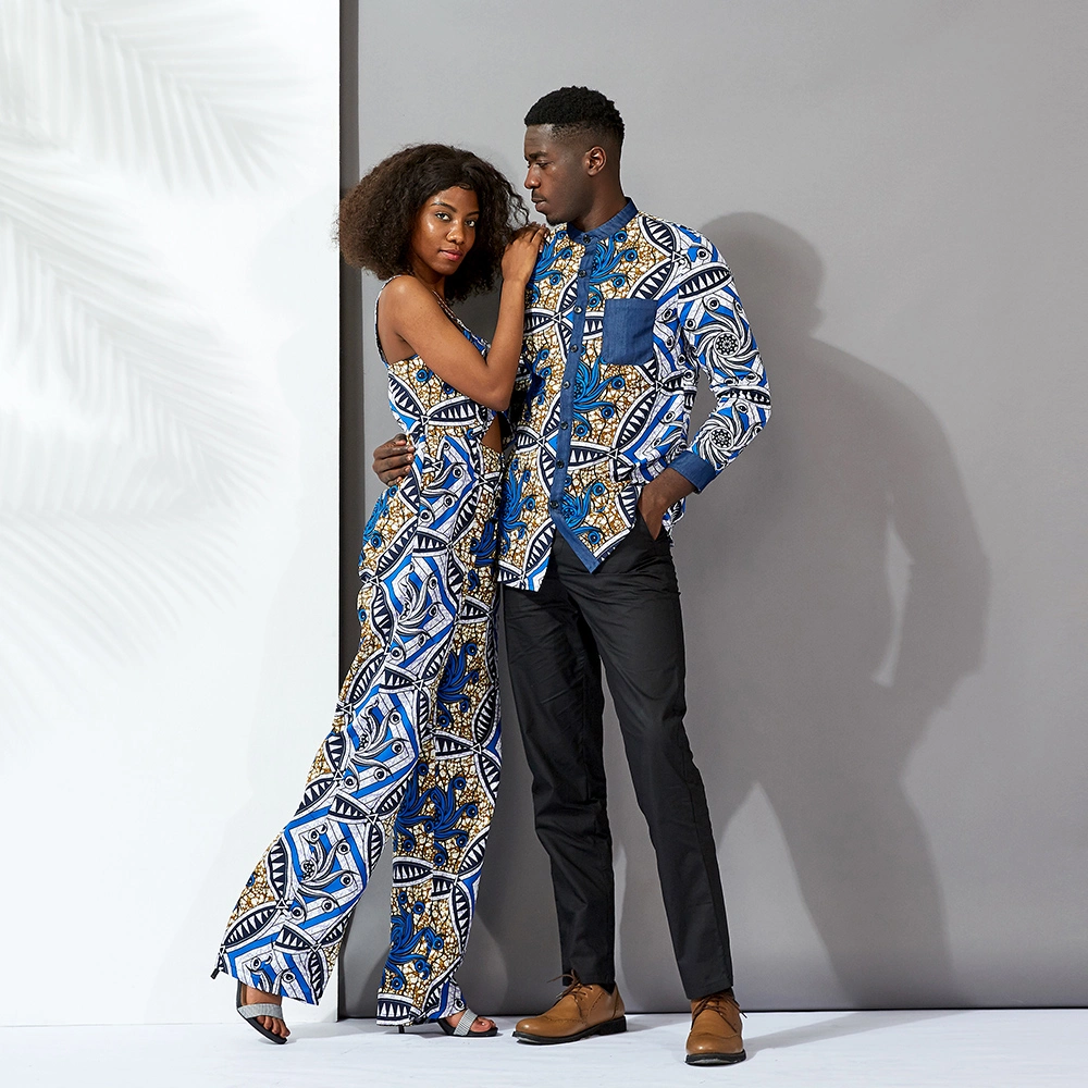 African Print Ethnic Style Men Long Sleeve Shirt Couple Wear