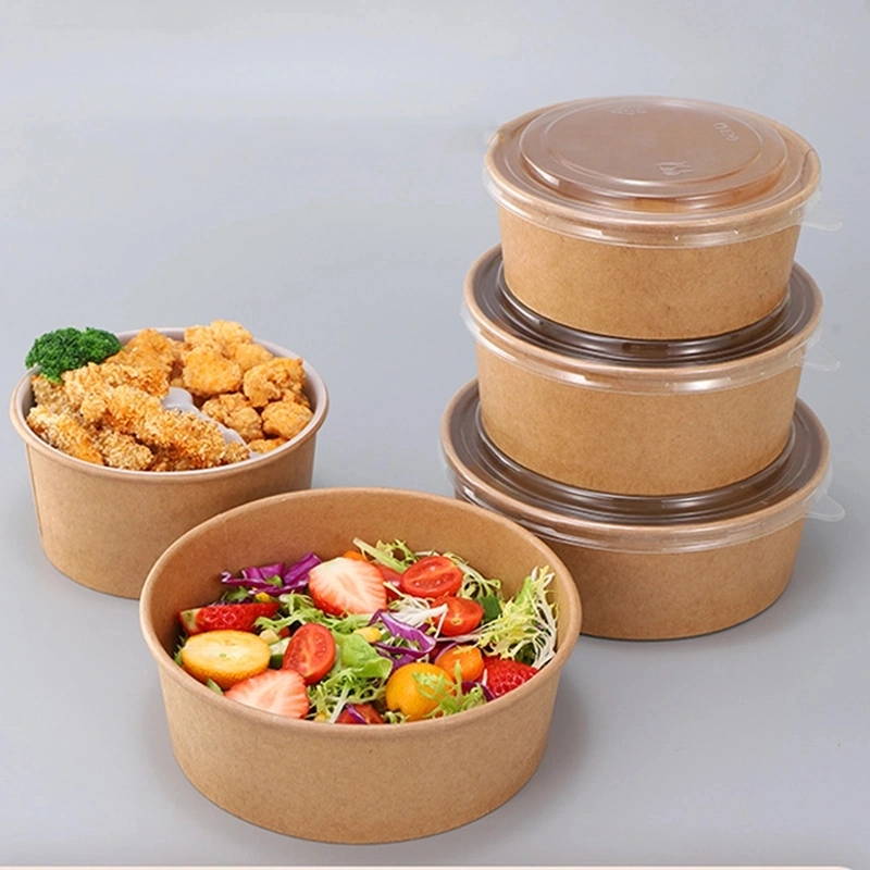 500ml 750ml 1000ml 1300ml 1500ml Disposable Kraft Salad Bowl with Lid Manufacturer