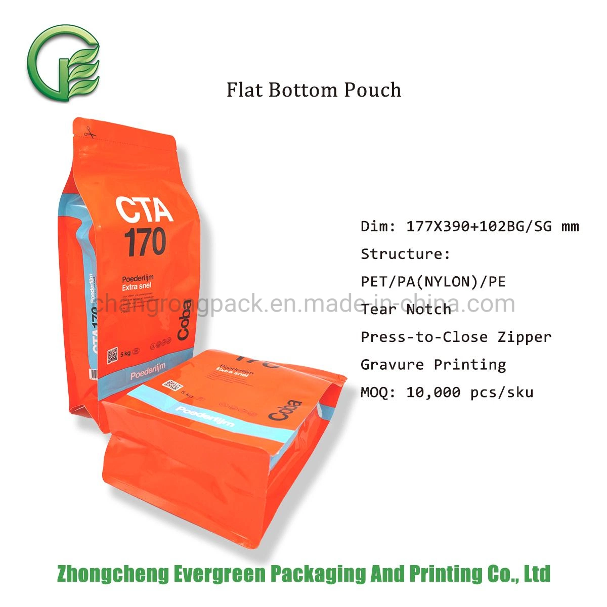 5kg Resealable Zipper Laminated Plastic Flexible Powder Packaging Glue Decoration Materials BOPP Pet PE PA Nylon Anti Static Powder Proof Flat Bottom Bag