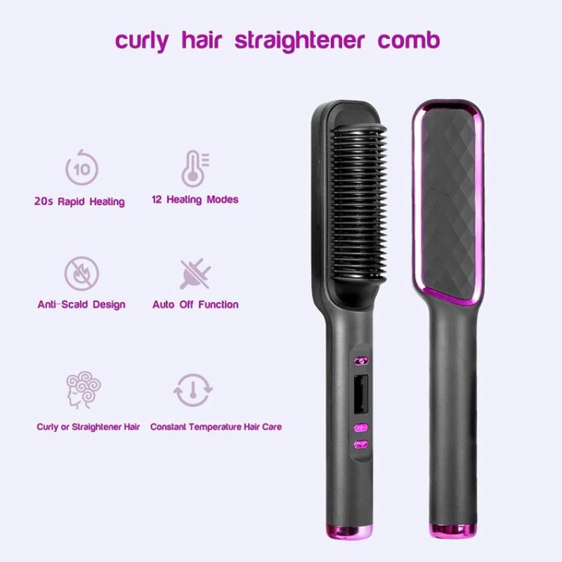 Hair Straightener Brush Straightening Comb Ionic Straightening Brush 20s Fast Ceramic Heating, Anti-Scald, Home Salon Help You Create for Frizz-Free Silky Hair