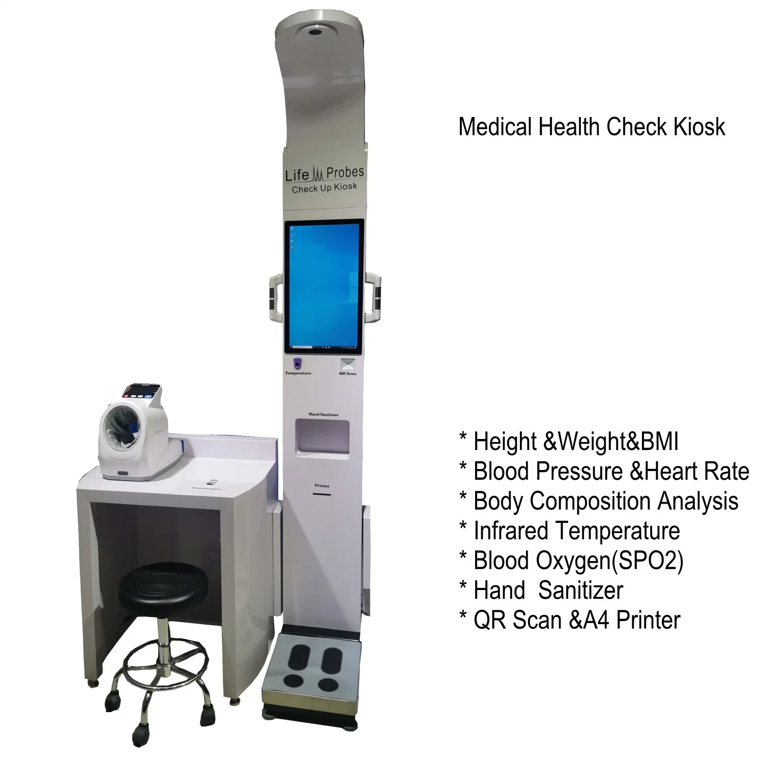 Health Check Kiosk mit Blutdruck, Fettmasse Körperzusammensetzung mit A4 Drucker