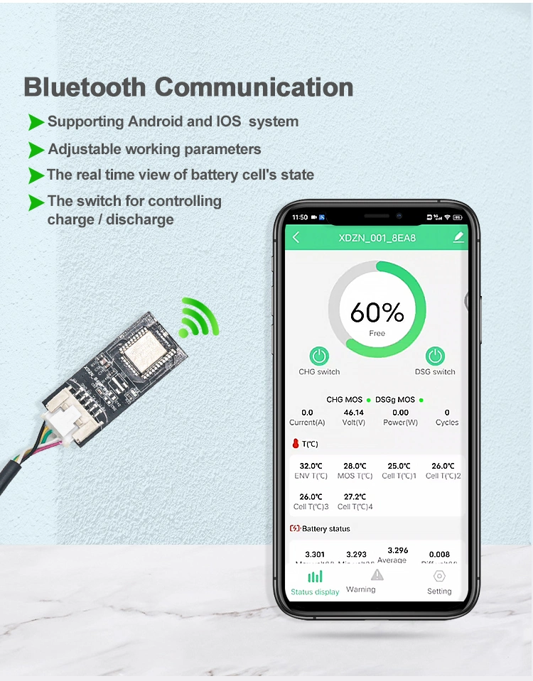 Sistema de gestión de baterías TDT BMS 3,2V LiFePO4 4s 12V 120A Placa de protección de batería de litio LFP Balance de celdas circuitos integrados Smart Bluetooth RS485 BMS