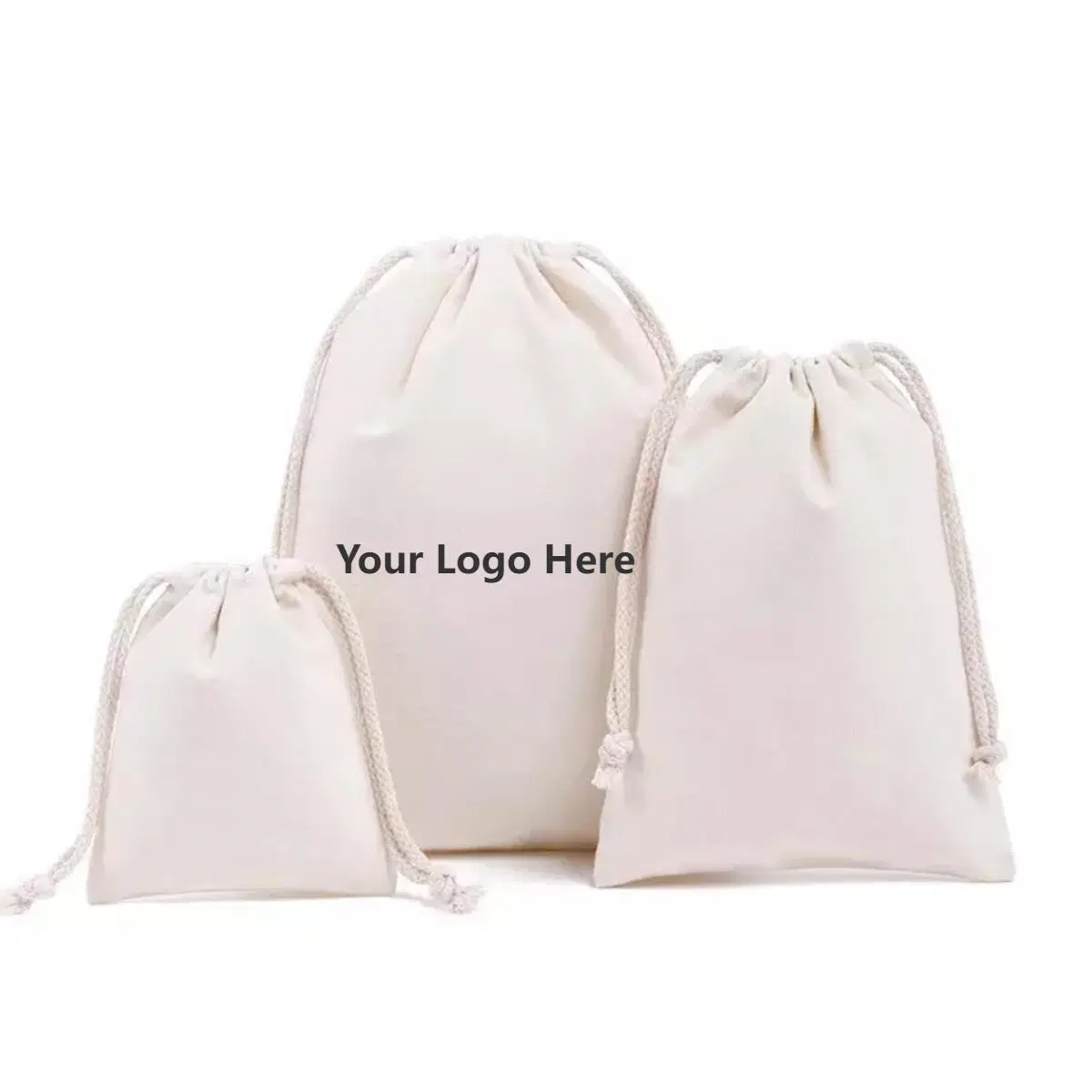 Good Quality Custom Logo Portable Reusable Printed Gift Canvas Cotton Double String Handbag Dust Drawstring Bag