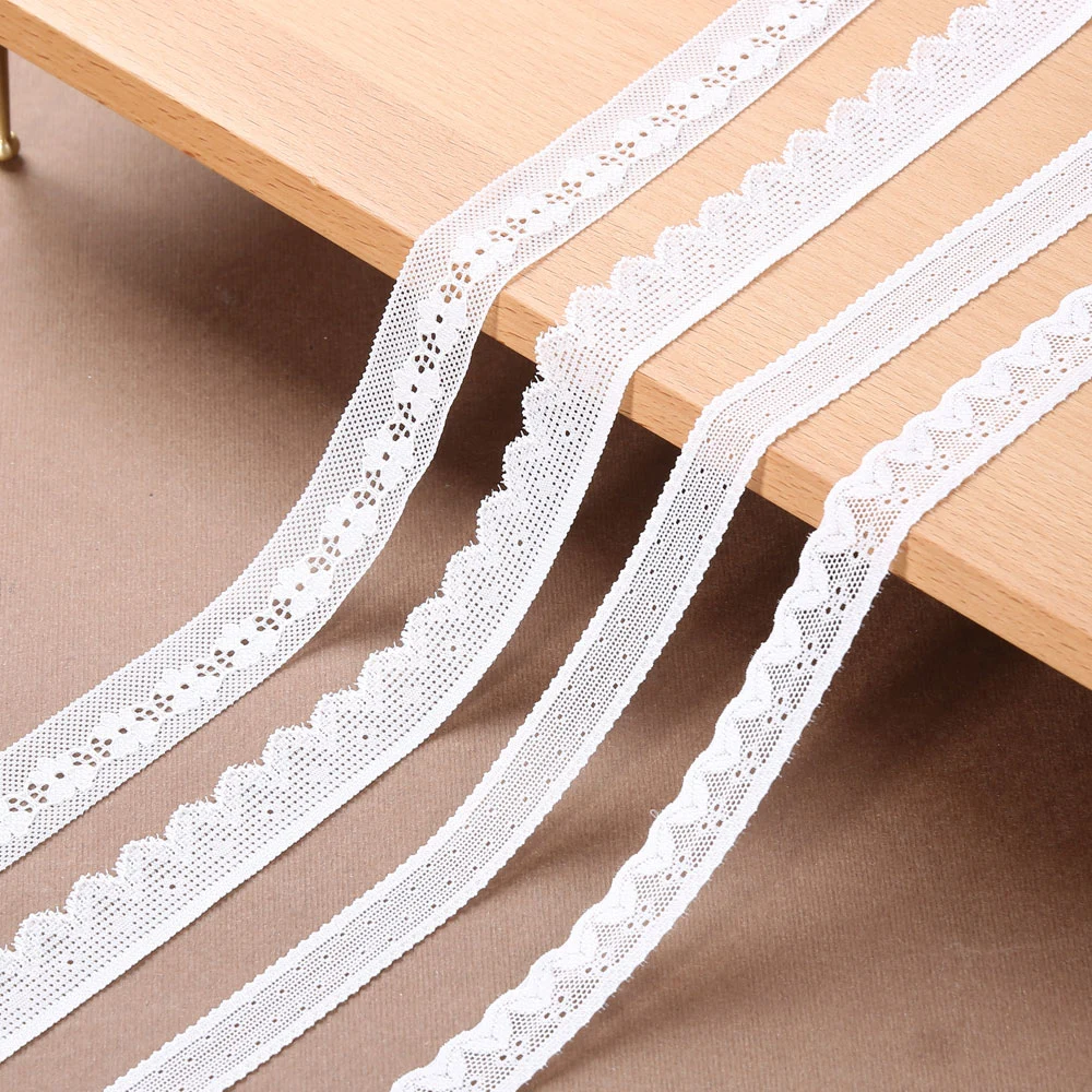 White Stretch Lace Trim Scalloped Edge Floral Flowers Lingerie