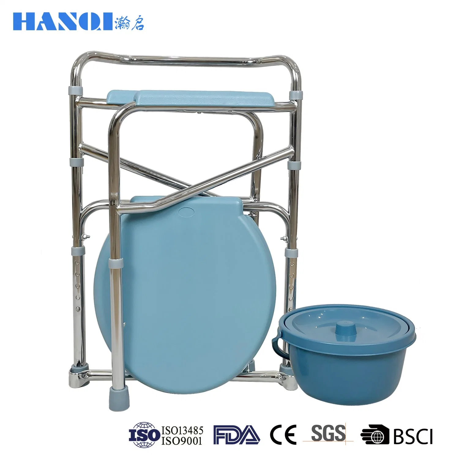 Economical Portable Steel Toilet Commode Chair with Waterproof Seat Non-Slip Potty Chair