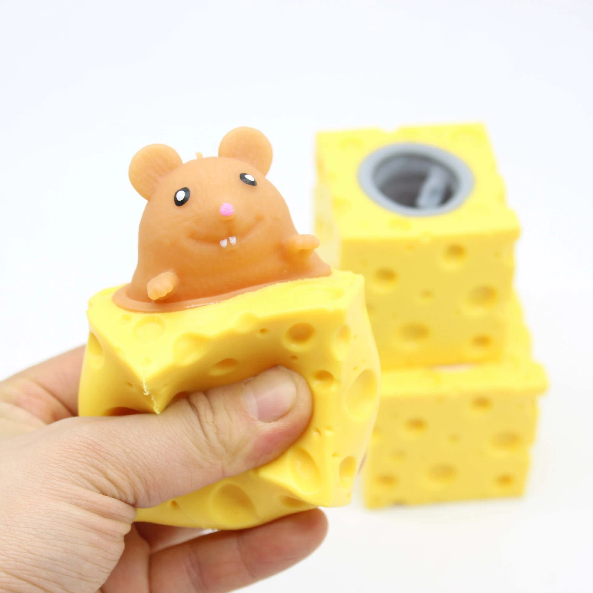 Cheap Kid Funny TPR Pop Stress Relief Cheese Mouse Cup Food Imitation Sensory Toy Idea Gift Capsule Machine Toy