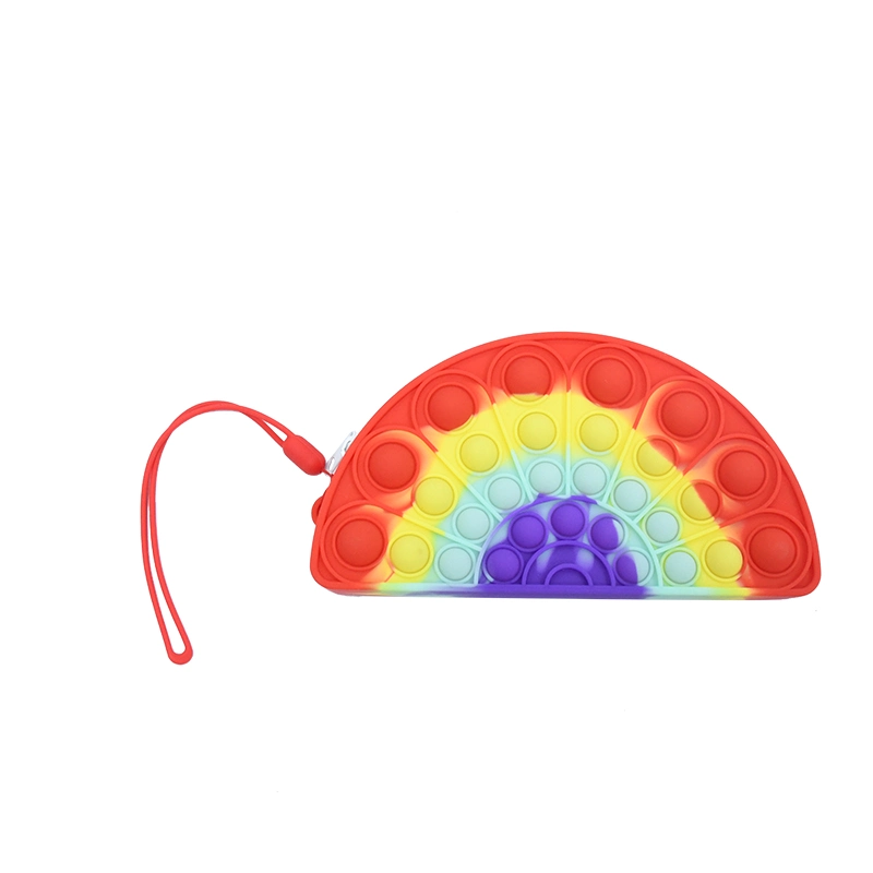 Bolso de la manera del cuerpo cruzado de la mano de los niños de las burbujas de la presión Fidget de las bolsas del juguete Rainbow Cloud Fidget Crossbody Bolsa de silicona