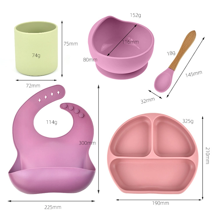 High quality/High cost performance  Nonslip Large Food Grade Silicone Baby Feeding Bibs Bowl Spoon Set