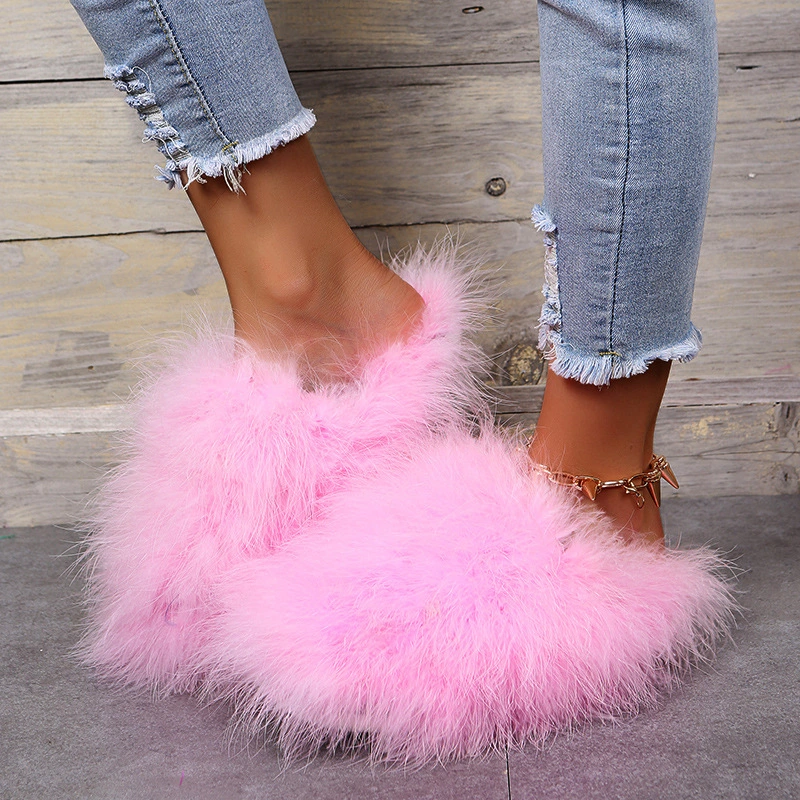 Fashion New Women Real Mongolian Fur Slides Indoor Outdoor Slides